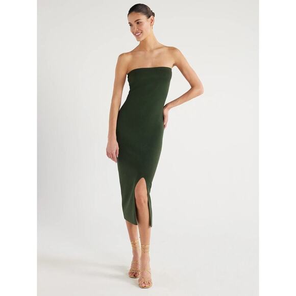Scoop Womens Strapless Column Sweater Dress Midi Sleeveless Green Size M - Picture 1 of 4